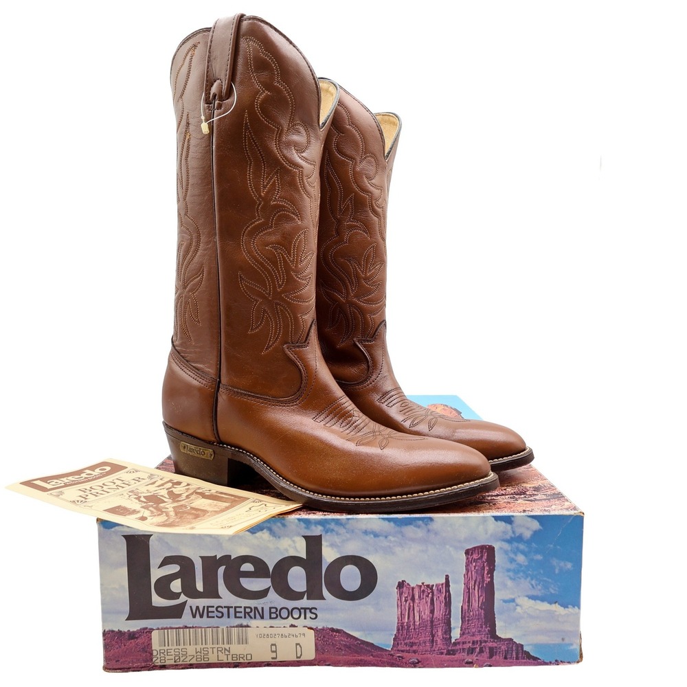 Laredo Vintage Cowboy Boots Mens 9 D Brown Leather NWT Deadstock Made in USA